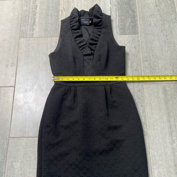 Just Taylor V-Neck Ruffle Collar Textured A-Line Mini Dress Black Size 4P - Picture 10 of 13